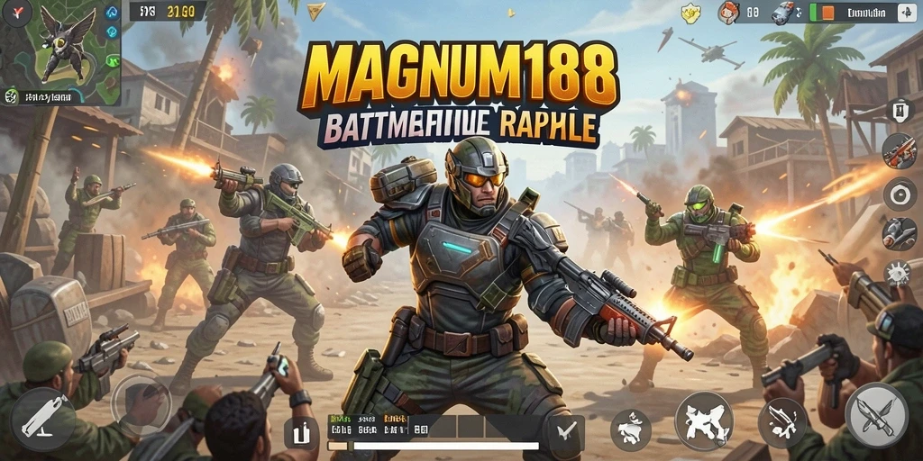 Tangkapan layar memperlihatkan gameplay mendebarkan di MAGNUM188 Battle Royale.