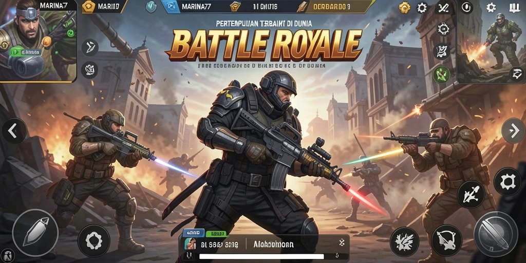 Tampilan seru gameplay <strong>MARINA77</strong> yang penuh aksi Battle Royale.
